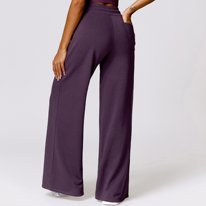 Pantalones de chándal holgados para mujer, pantalones elegantes de cintura alta, precio de fábrica, pantalones de salón de pierna ancha de ajuste relajado para uso diario - Product Image 6