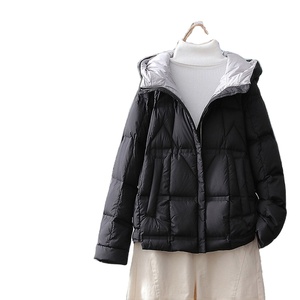 Wholesale 2025 Fashion <b>White</b> Duck <b>Jacket</b> Lightweight Hooded Winter Coat Pattern Decoration Stand Collar Short Loose Warm Coat - Product Image 3