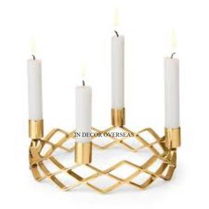 Bougeoir de décoration de pièce maîtresse de table en métal plaqué or de haute qualité de qualité supérieure d'Inde - Product Image 1