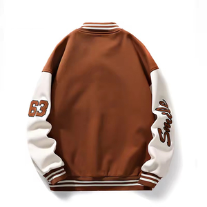 Chaqueta Varsity de lona con logotipo personalizado para hombre con cuello levantado bordado negro béisbol universitario Letterman para parejas - Product Image 2