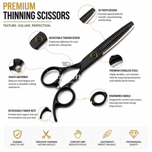 Ciseaux de coiffure de luxe pour effiler les cheveux, 6,5 pouces, ciseaux texturisants en acier inoxydable, outil de barbier, logo personnalisé, pour droitiers, 32 dents - Product Image 2