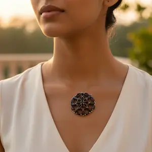 จี้เงินประดับพลอยโกเมนสำหรับผู้หญิง ชุบโรเดียม ทองชมพู พร้อมจี้พลอยทับทิม อเมทิสต์ และโทแพซ ของขวัญเครื่องประดับพลอย - Product Image 2