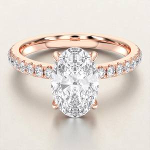 Anillo de Compromiso con Diamante Cultivado en Laboratorio de 3.00 Quilates, Corte Ovalado y Redondo, Engaste de Puntas, Chapado en Oro, Plata de Ley, Unisex - Product Image 4