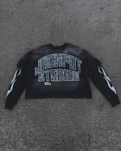 เสื้อครอปสองชั้นทรงครอปโอเวอร์ไซส์พิมพ์ลายสกรีนโลโก้สตรีทแวร์สไตล์วินเทจ - Product Image 1