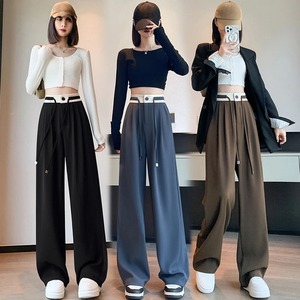 Vintage Colorblock suelta mujer pierna ancha pantalón completo 2025 Nueva cintura alta Primavera Verano con cordones Casual minimalismo Pantalones rectos - Product Image 4