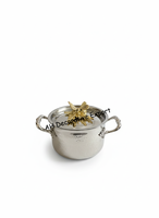 Ensemble de casseroles et poêles élégantes en acier inoxydable au design martelé, casserole avec couvercle en forme de papillon doré, ustensiles de cuisine, sans danger pour les aliments