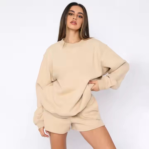 ชุดวอร์มผ้าฟลีซสองชิ้นสำหรับผู้ชายและผู้หญิงกางเกงขาสั้นขนาดใหญ่พิเศษสำหรับฤดูหนาวออกแบบโลโก้ได้ตามต้องการ - Product Image 2