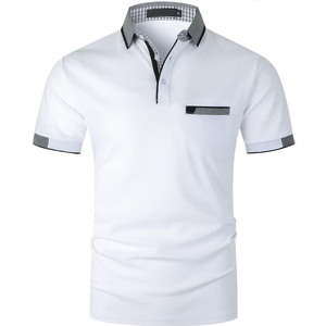 Nouveaux polos pour hommes avec poche Elegante Plaided T-shirts en coton à manches courtes Chemise de golf - Product Image 1