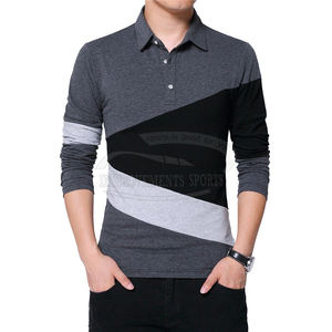 ODM T-shirt décontracté à manches longues pour hommes couleur unie de haute qualité avec motif de logo col en V col ouvert lumière douce pour le printemps automne - Product Image 2