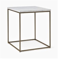 Table basse moderne en métal et bois avec plateau en marbre et cadre doré, meubles de salon