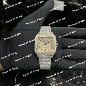 Reloj de pulsera de acero inoxidable con diamantes incrustados, esfera árabe, automático, de lujo, estilo hip hop para hombre. - Product Image 1