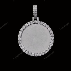 Collier personnalisé en forme ronde avec pendentif photo souvenir, gravure gratuite, plaqué or, moissanite, pour homme et femme - Product Image 1