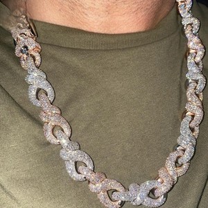 Cadena Cubana de Oro Rosa de 14K, Estilo Rapero, con Diamantes de Imitación, Corte Brillante, para Hombre, Certificada por IGI - Product Image 3