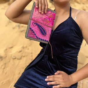 Nouveau véritable fabriqué à la main coloré Sari garniture brodé fil sécurisé fermeture Journal Vintage vibrant couverture non doublé feuille recyclée - Product Image 4