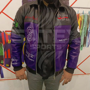 Hot Selling OEM/ODM Unisex Leather <b>Jackets</b> High Street Vintage <b>Patchwork</b> Embroidery Eco-Friendly Windproof Breathable Stand - Product Image 1