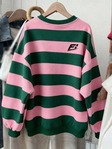 เสื้อสเวตเชิ้ตคอกลมลายทาง ยูนิเซ็กซ์ แขนยาว ทรงหลวม ปลายแขนริบ ผ้าคอตตอนผสม สไตล์สตรีทแวร์ลำลอง - Product Image 3