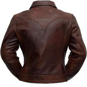 Chaqueta de cuero genuino personalizada de moda de alta calidad invierno nuevo cuello alto clásico ajustado ropa de mujer para damas - Product Image 2