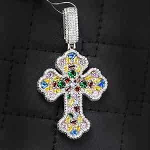 Pendentif Hip Hop Multicolore Croix Moissanite Formes Multiples Plaqué Rhodium Bijoux Fins Glacés Breloques - Product Image 5