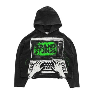 เสื้อครอปผู้ชายทรงหลวมมีฮู้ดผ้าหนาทรงสตรีทแวร์ - Product Image 3