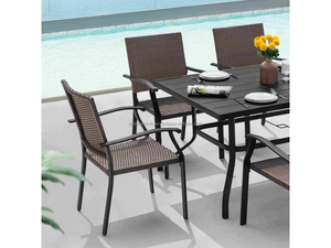 Ensemble de table à manger en osier moderne Ardena, robuste, style farmhouse, chaises de jardin pour hôtel, meubles de salon pour cour - Product Image 2