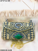 Pochette de soirée de luxe artisanale indienne, mosaïque multicolore, élégante, en pierre, pour femme, sac à main de mariage géométrique
