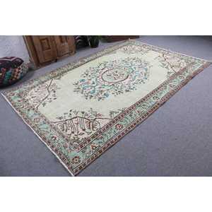 Tapis vintage 5,9 x 9,1 pieds, tapis turc, tapis en laine vert à motifs floraux - Product Image 2