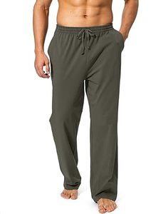 Pantalones de salón atléticos de algodón 100% para hombre, pantalones de chándal de Jersey informales de fondo abierto con bolsillos inspirados en Yoga para uso informal y en el gimnasio - Product Image 4