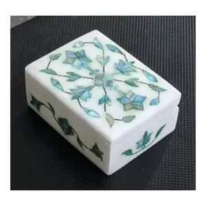 Лучшее качество естественный прямоугольной формы белый инкрустированные камень шкатулка для украшения дома и талантливых коробка