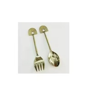 Ensemble de service à salade plaqué or Vaisselle de service à salade fini brillant avec poignée en résine colorée - Product Image 3