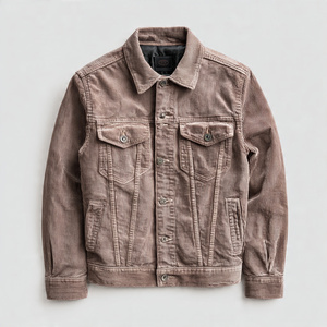 Veste de camionneur d'hiver pour homme, style streetwear, en velours côtelé chaud, boutonnée, avec doublure en sherpa, col montant, hauts en velours côtelé pour homme - Product Image 4