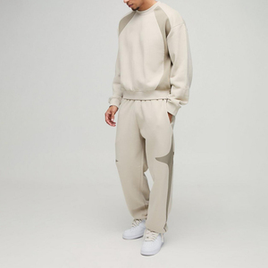 Nuevo Conjunto Deportivo Beige para Hombre, Ropa de Calle de Invierno, Logotipo Personalizado, Conjunto Beige Grueso con Paneles Color Taupe - Product Image 1