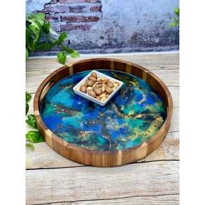 Plateau de service en résine plaquée couleur noire fabriquée à la main pure pièce unique avec des assiettes premium supplémentaires à des tarifs très bas - Product Image 6