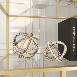 2025 S/2, escultura de bola abstracta moderna de alta calidad, Metal dorado medio con palo blanco, decoración hecha a mano para el hogar/La Oficina - Product Image 1