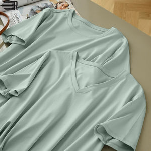 Vente en gros de chemises pour femmes OEM/ODM personnalisées lourdes de haute qualité 100% coton T-shirts en coton uni deux tons respirants Street Wear - Product Image 3