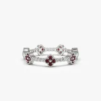 Bague Trèfle Pleine Eternité Grenat et Diamant en Or 14k Empilable Janvier Naissance pierre DirectFactory Supply
