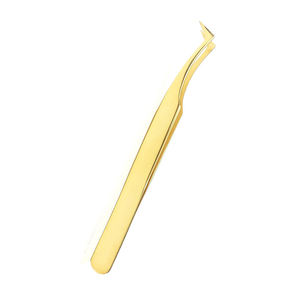Pince à épiler professionnelle pour extension de cils en forme de crochet, pointe dorée de couleur blanche de haute qualité, volume de cils maigre à 90 degrés - Product Image 1