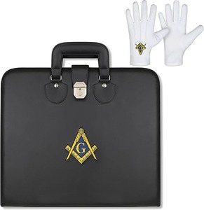 Estuche para Mandil Masónico Bordado con Escuadra y Compás, Negro, para Maestro Masón - Tipo de Cierre de Botón para Logia Azul - Product Image 1