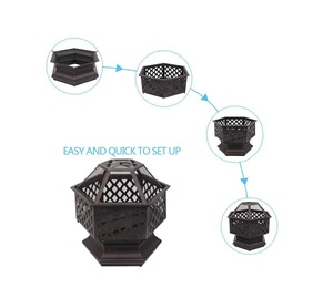 Noir métal foyer extérieur jardin chaud cheminée ensemble hexagone conception motif personnalisé pour la maison salon décor - Product Image 2