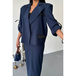 Ensemble veste courte et jupe bleu marine pour femme - Product Image 6