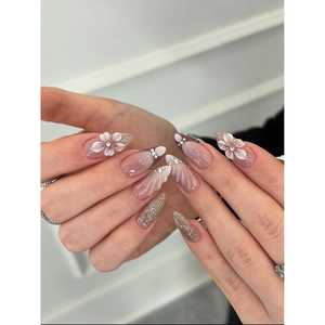 Blush Crystal Bloom Press-On Nail Art - Product Image 1