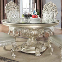 Ensemble de table à manger pliable moderne européen de luxe 5 pièces, en bois de mahogany massif sculpté à la main, chaises en similicuir, finition argentée, pour hôtel