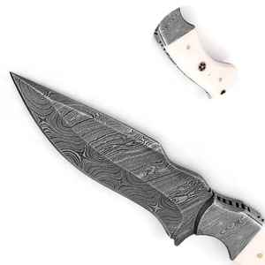 Couteau de chasse en acier damas torsadé fait à la main de qualité supérieure avec manche en os de chameau couteau Skinner - Product Image 5