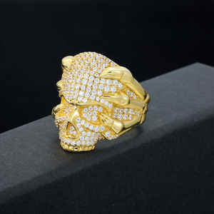 Anillo de cabeza de león helado de lujo hecho a mano para hombre, Plata de Ley chapada en oro, moissanita, Hip Hop ostentosa, joyería de animales llamativos - Product Image 1