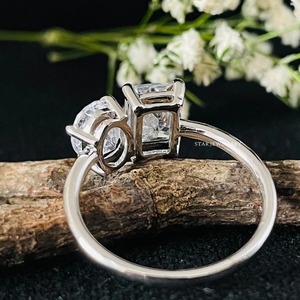 14K Solid Gold <b>Oval</b> & Radiant <b>Moissanite</b> Diamond Toi Et Moi <b>Engagement</b> <b>Ring</b>, <b>Oval</b> & Radiant Cut <b>Moissanite</b> Diamond <b>Ring</b> - Product Image 5