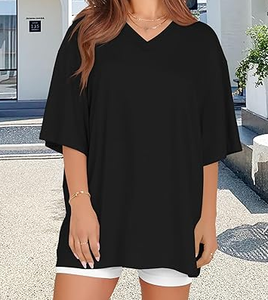 Blusa Elegante Casual para Mujer, Manga Corta, Largo Extendido, Material Elástico Suave, Color Negro Liso, Cuello en V, Estilo Diario - Product Image 5