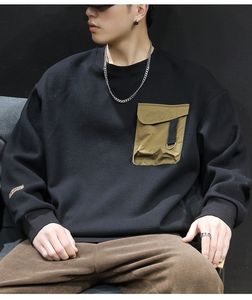Spring and Autumn Fashion Casual Versatile Loose Plus Size Round Neck American True Pocket Temperament <b>Men's</b> Simple Sweatshirt - Product Image 5