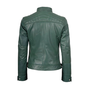 Custom Women <b>Cafe</b> <b>Racer</b> Genuine <b>Leather</b> <b>Jacket</b> Slim Fit Motorbike <b>Jacket</b> Zipper Pockets Private Label OEM Streetwear Waterproof - Product Image 4