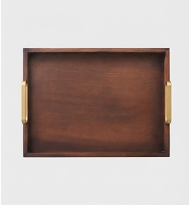 Plateau décoratif en bois rectangulaire avec poignées en laiton, design minimaliste, pièce unique artisanale - Product Image 3