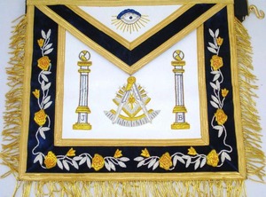 ผ้ากันเปื้อนต้นแบบ Masonic Lodge ปัก3D ปกสีฟ้าตกแต่งด้วยลูกไม้ปรับขนาดและป้ายสำหรับ mm masons - Product Image 2