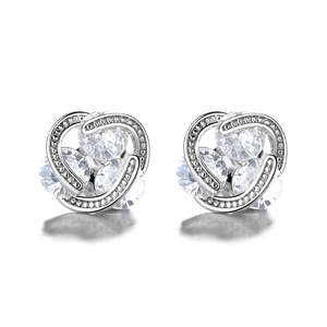 Orecchini a perno con pietre fluttuanti in argento sterling e oro 14K Amy e Annette con cristalli per matrimoni - Product Image 1